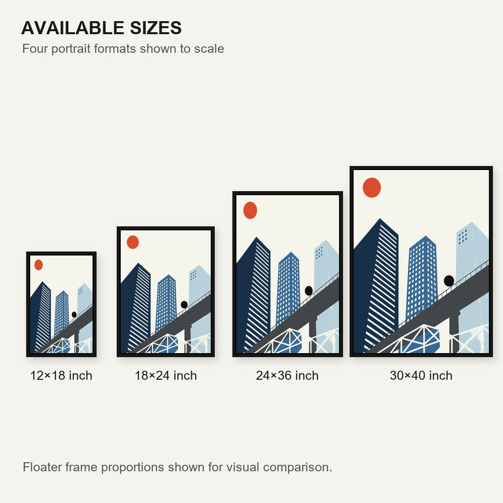 bauhaus-geometric-city-monorail-floating-frame-wall-art | size-comparison