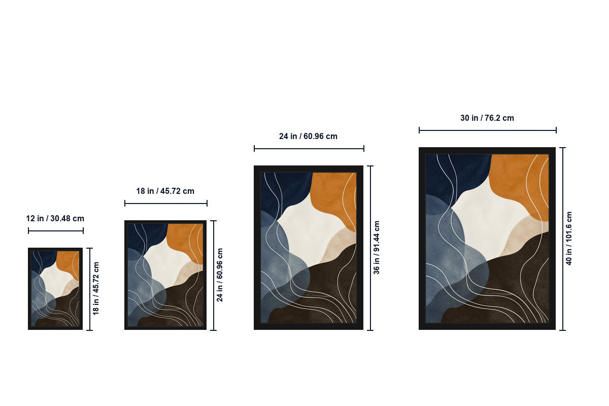 Navy Caramel Organic Contour Canvas Wall Art - Floating Frame Size Guide