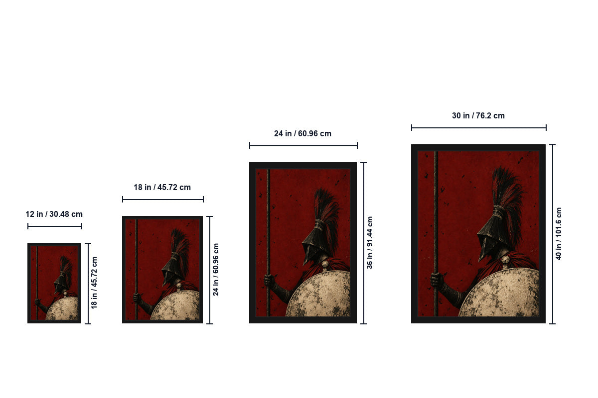 Guia de comparação de tamanhos da Arte de Parede em Tela com Guardião Clássico e Escudo Carmesim