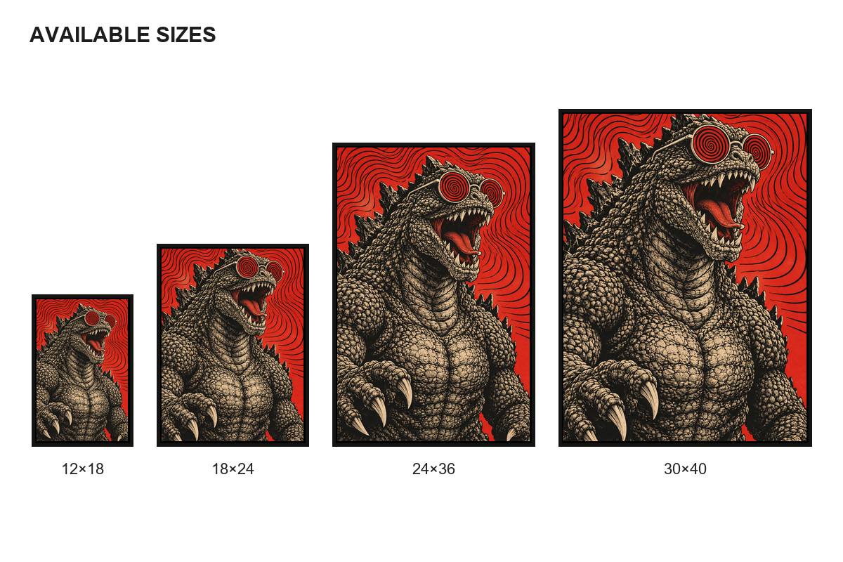 Red Spiral Glasses Original Kaiju Canvas Wall Art size comparison guide
