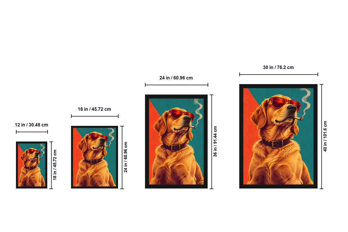 Cool Golden Dog Sunglasses Retro Canvas Wall Art size comparison guide