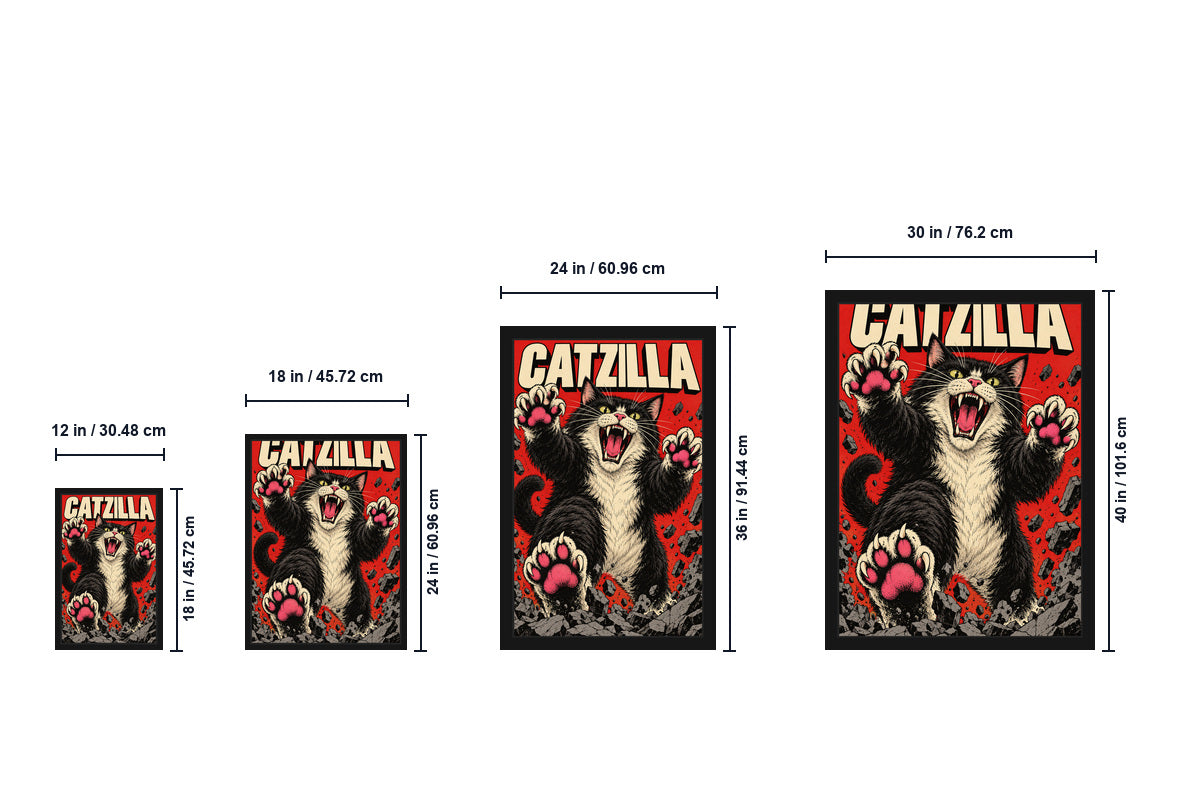 CATZILLA Cat Kaiju Comic Canvas Wall Art size comparison guide