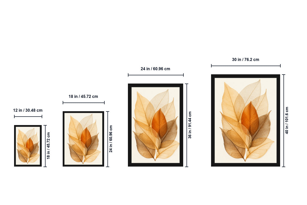 Amber Skeleton Leaves Canvas Wall Art - Floating Frame Size Guide