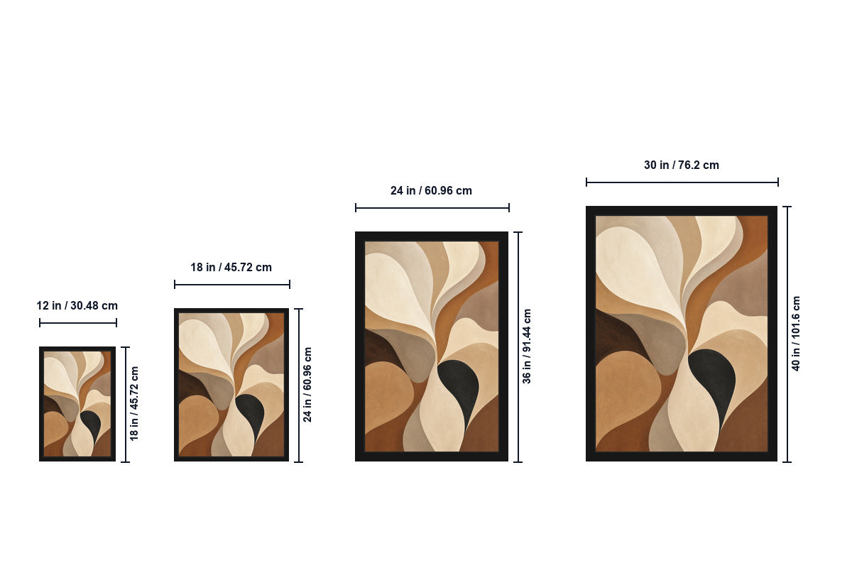 Neutral Flowing Organic Abstract Canvas Wall Art - Floating Frame Size Guide