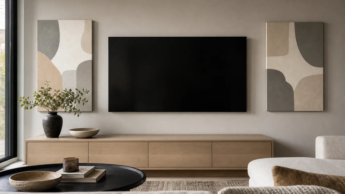 TV wall decor ideas with subtle canvas wall art near the screen