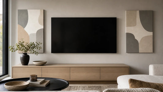 TV wall decor ideas with subtle canvas wall art near the screen
