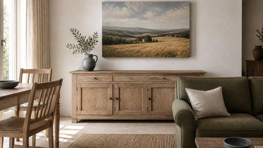Conceptual room illustration for french country wall art; styling inspiration, not an exact purchasable product.