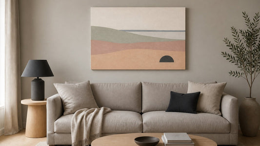 Conceptual interior illustration for pastel wall art; styling inspiration, not an exact purchasable product.