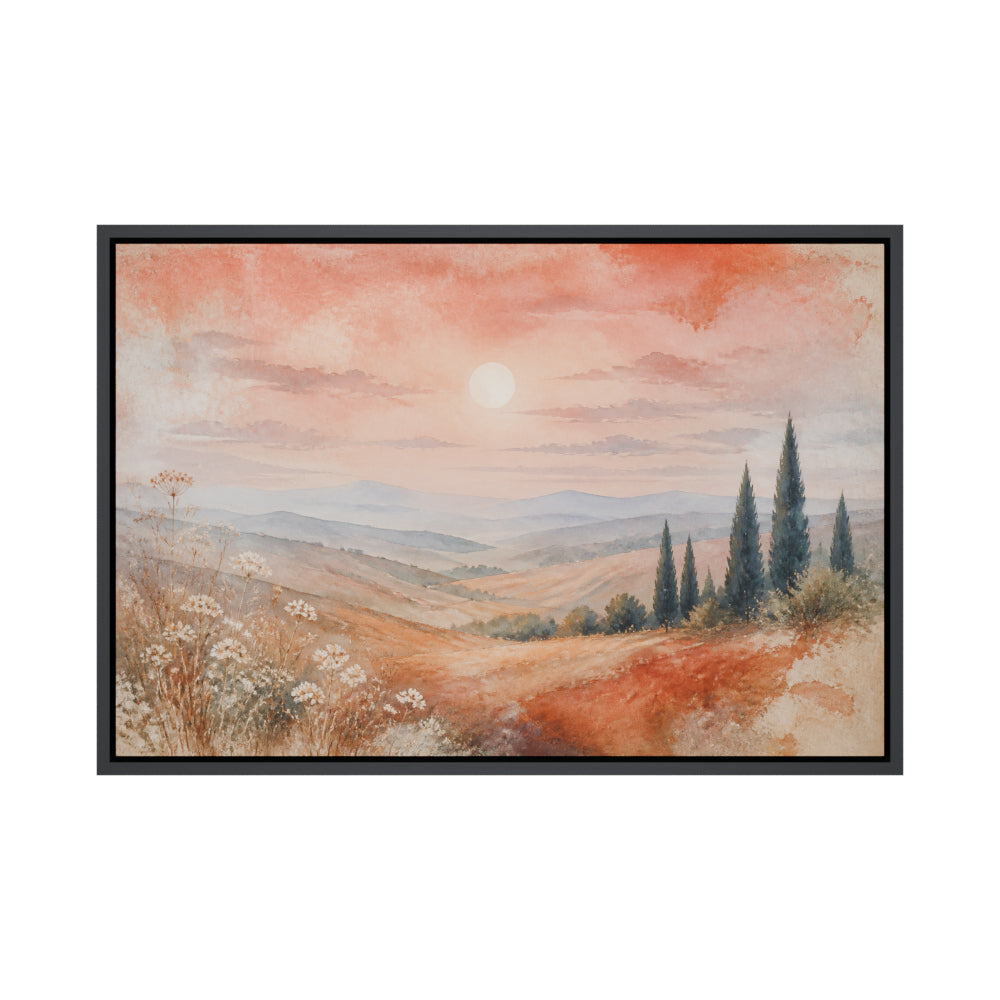 Tuscan Hills Watercolor Landscape Floating Frame Wall Art - 01_main_product