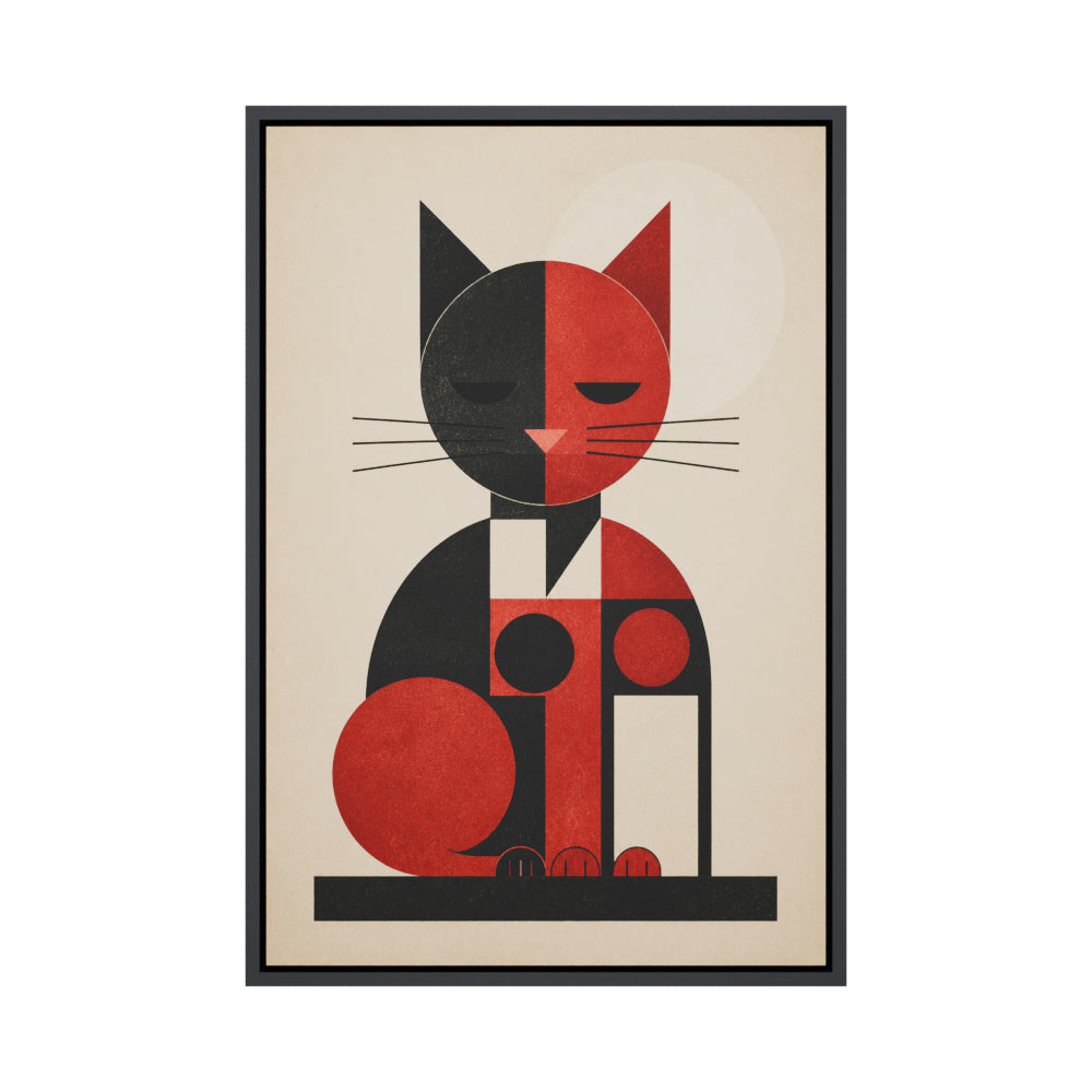Bauhaus Geometric Cat Floating Frame Wall Art - 01_main_product