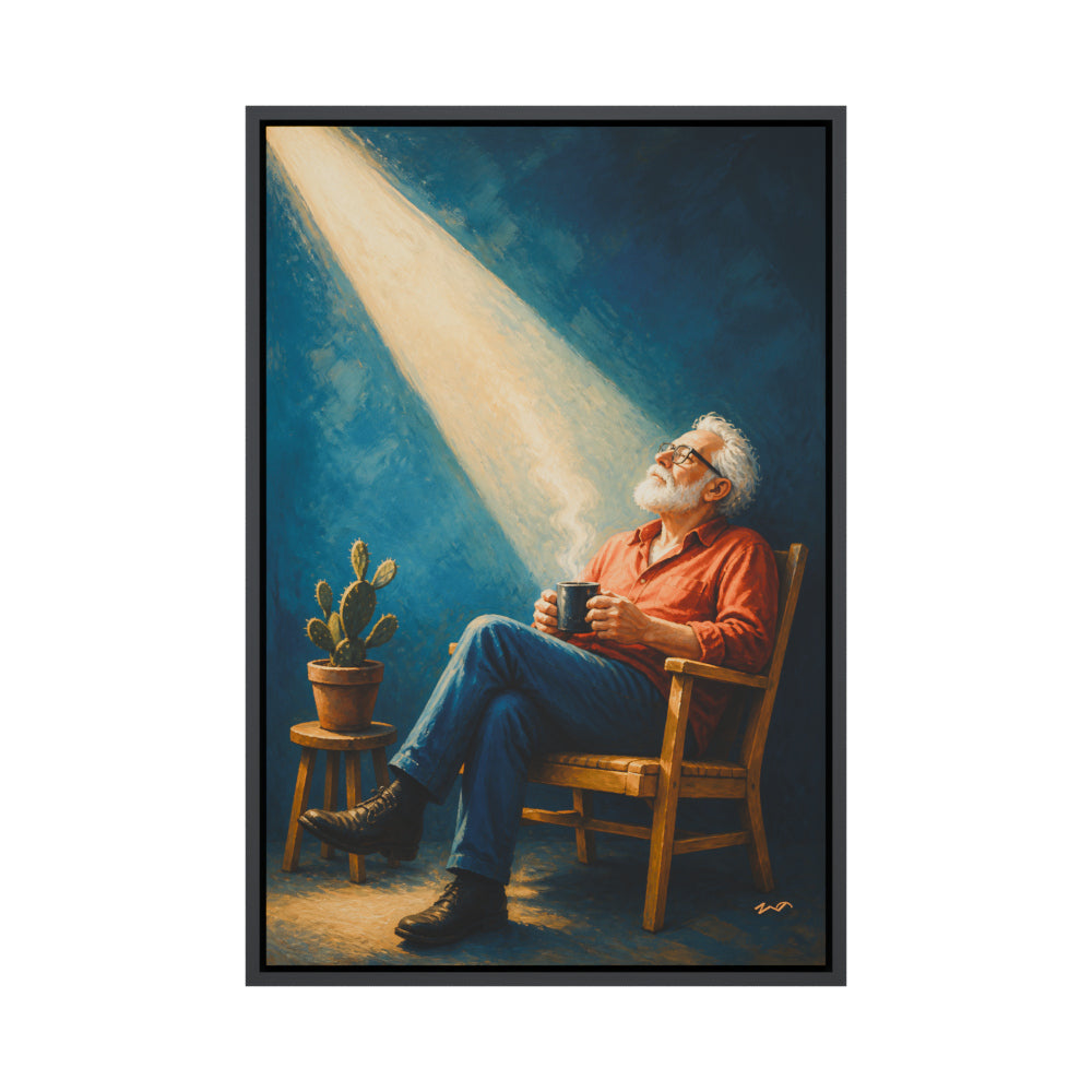 Elderly Man in a Beam of Light Floating Frame Wall Art - 01_main_product
