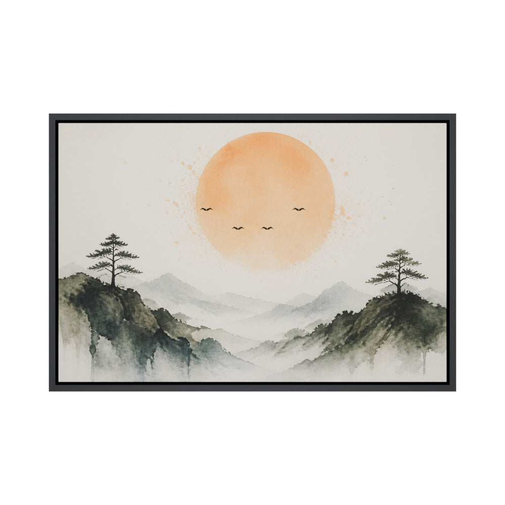 Amber Sun Pine Mountain Watercolor Floating Frame Wall Art - 01_main_product