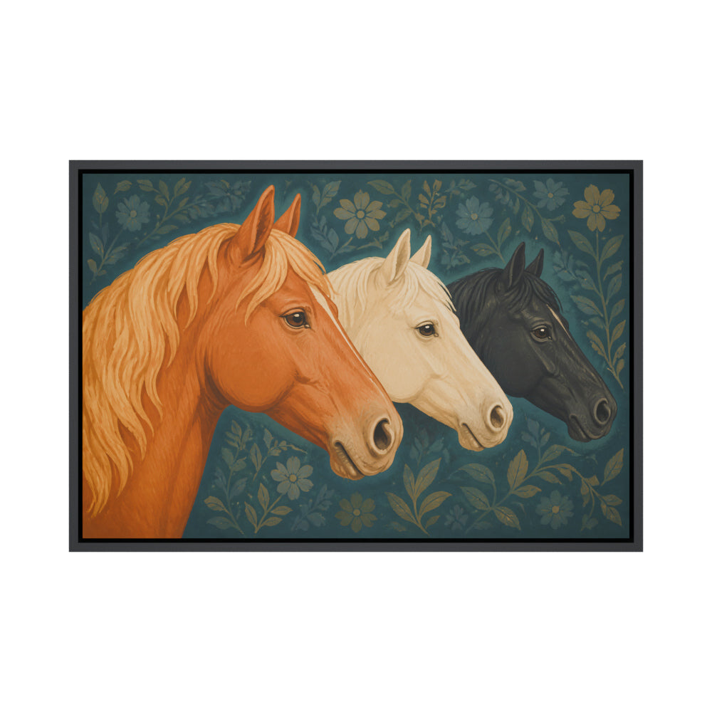 Three Horse Heads Brocade Floating Frame Wall Art - 01_main_product