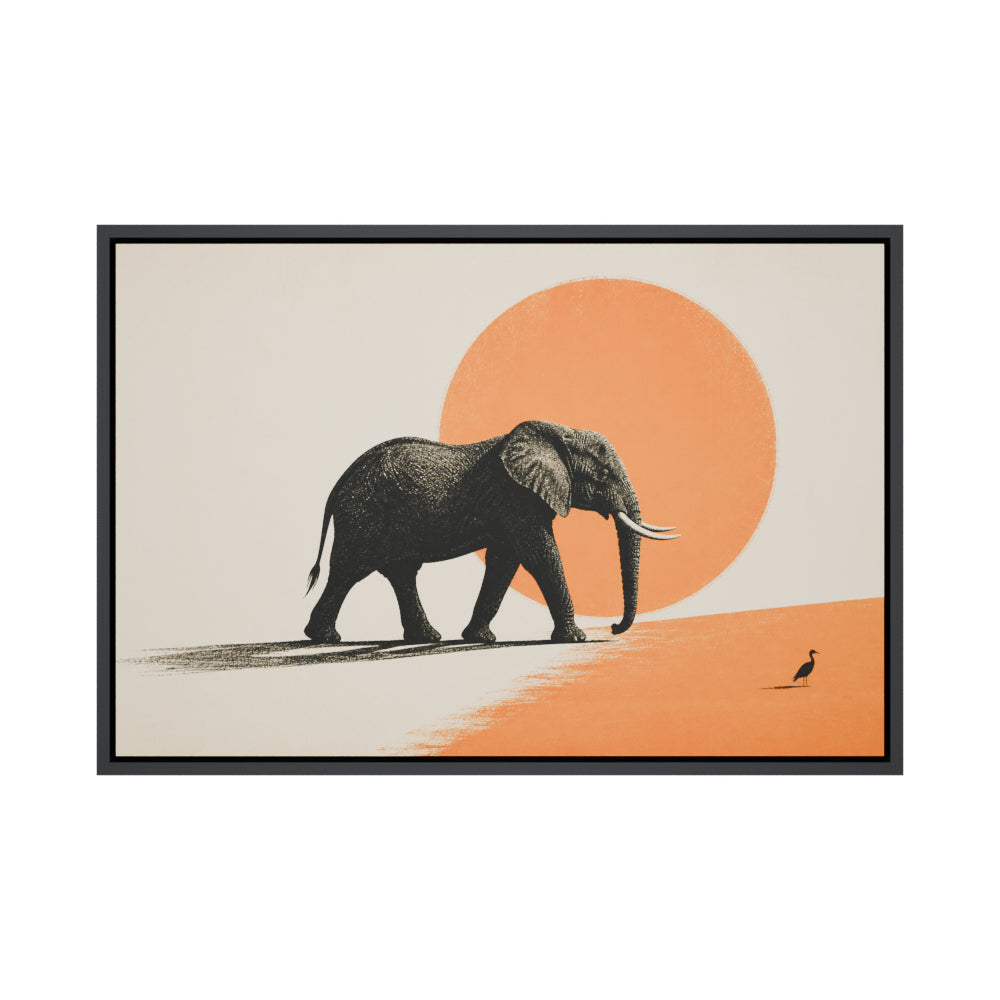 African Elephant and Orange Sun Floating Frame Wall Art - 01_main_product