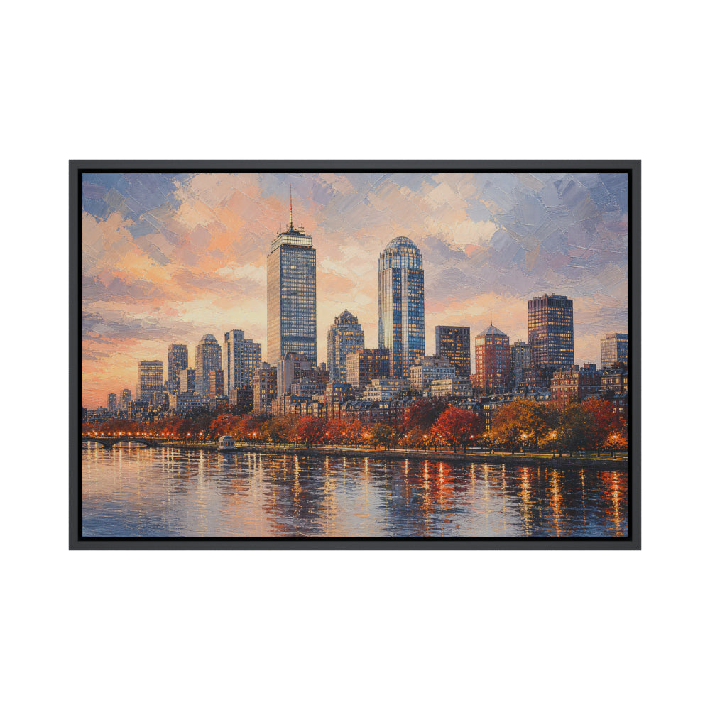 Boston Autumn Sunset Skyline Floating Frame Wall Art - 01_main_product