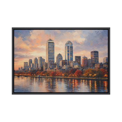 Boston Autumn Sunset Skyline Floating Frame Wall Art - 01_main_product