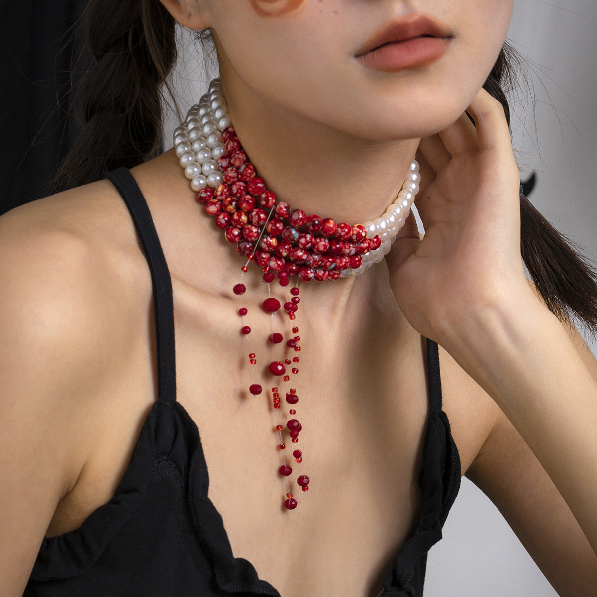 Collar con borlas y gotas de sangre góticas geniales, gargantilla de cuentas personalizada para Halloween