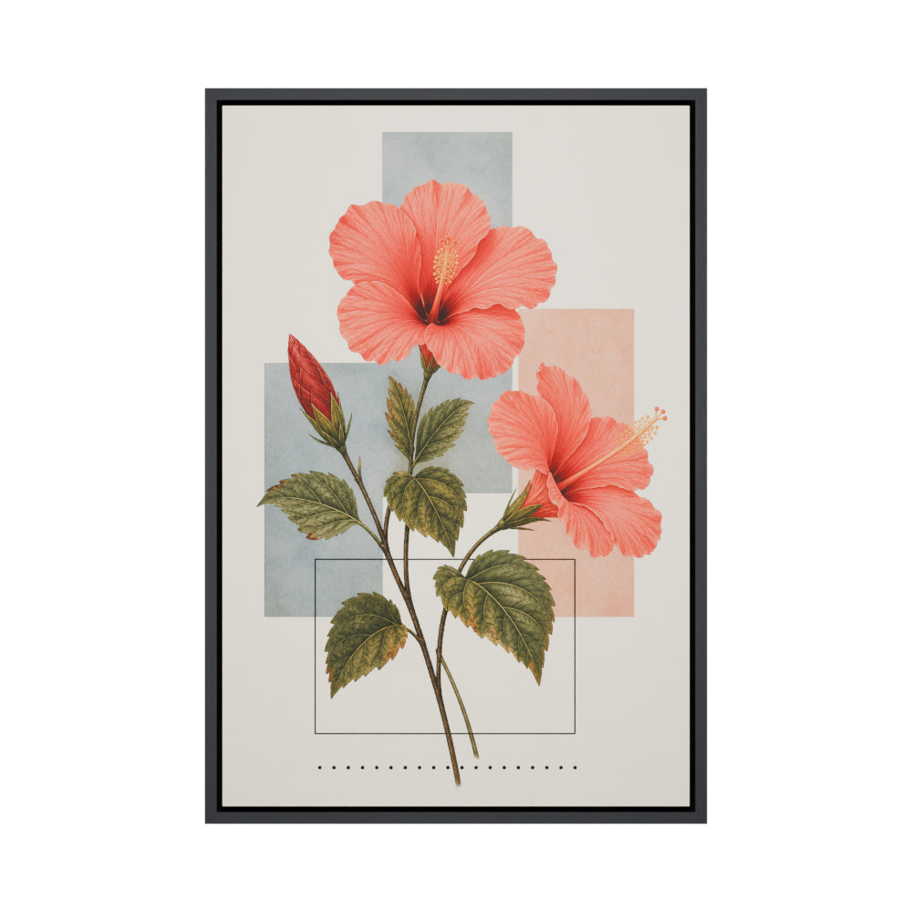 Hibiscus Geometric Collage Floating Frame Wall Art - 01_main_product