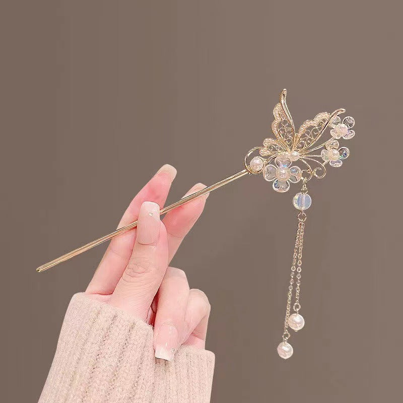 Horquilla de mariposa con flecos de perlas, horquilla para el pelo, horquilla de gas, tocado