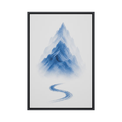 Blue Ink Wash Mountain Floating Frame Wall Art - 01_main_product
