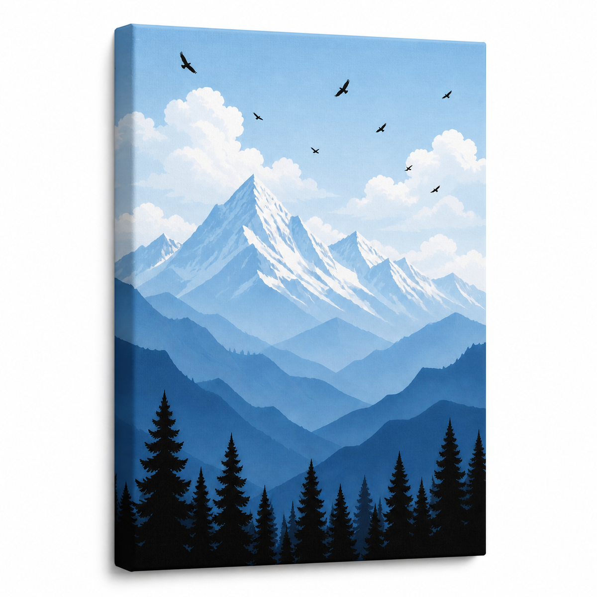 Blue Mountain Pine Forest Floating Frame Wall Art - Frameless white background SKU
