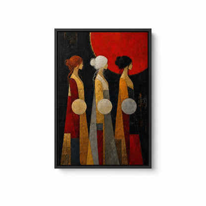 Three Women Red Sun Abstract Wall Art floating frame wall art - 01_main_white_left_wra