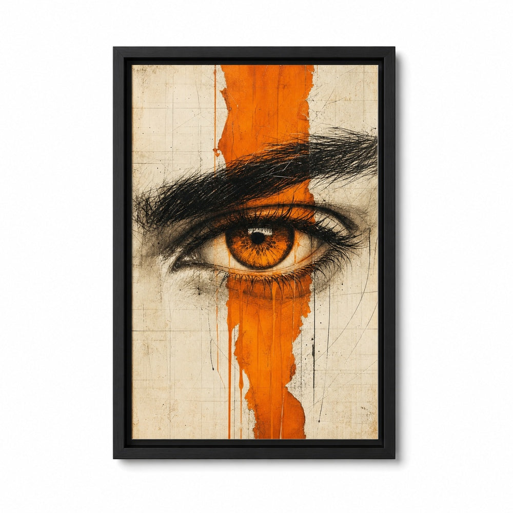 Amber Eye Orange Mixed Media Wall Art floating frame wall art - 01_main_white_left_wra