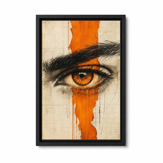 Amber Eye Orange Mixed Media Portrait Floater Frame Canvas Wall Art — main artwork in a floater frame