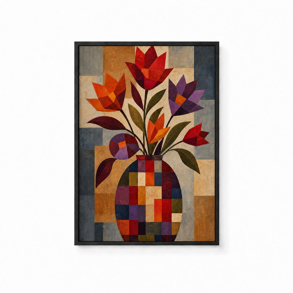 Geometric Mosaic Flower Vase Wall Art - 01_main_white_left_wra