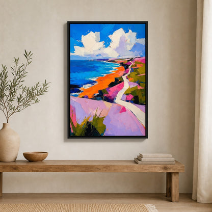 Abstract Coastal Impasto Landscape Wall Art floating frame wall art - 01_main_white_left_wra