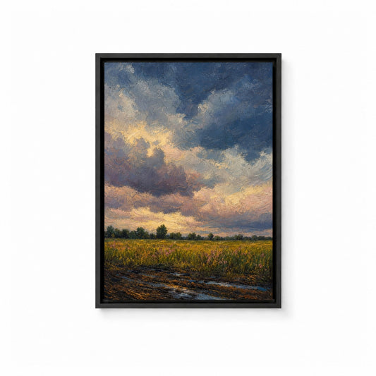 Storm Clouds Over Open Field Floater Frame Canvas Wall Art — main artwork in a floater frame