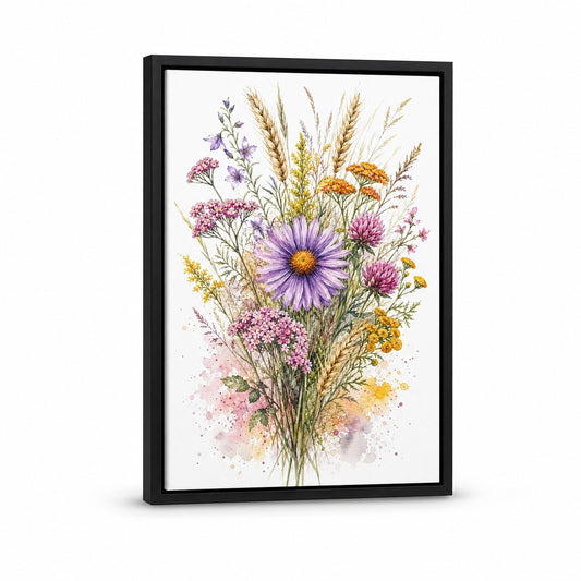 Purple Daisy Wildflower Watercolor Splash Floater Frame Canvas Wall Art - floral wall decor by JOJOShop