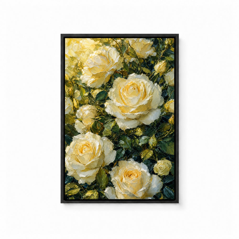 Cream White Roses Impasto Floral Wall Art - 01_main_white_left_wra