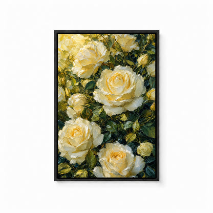 Cream White Roses Impasto Floral Wall Art - 01_main_white_left_wra