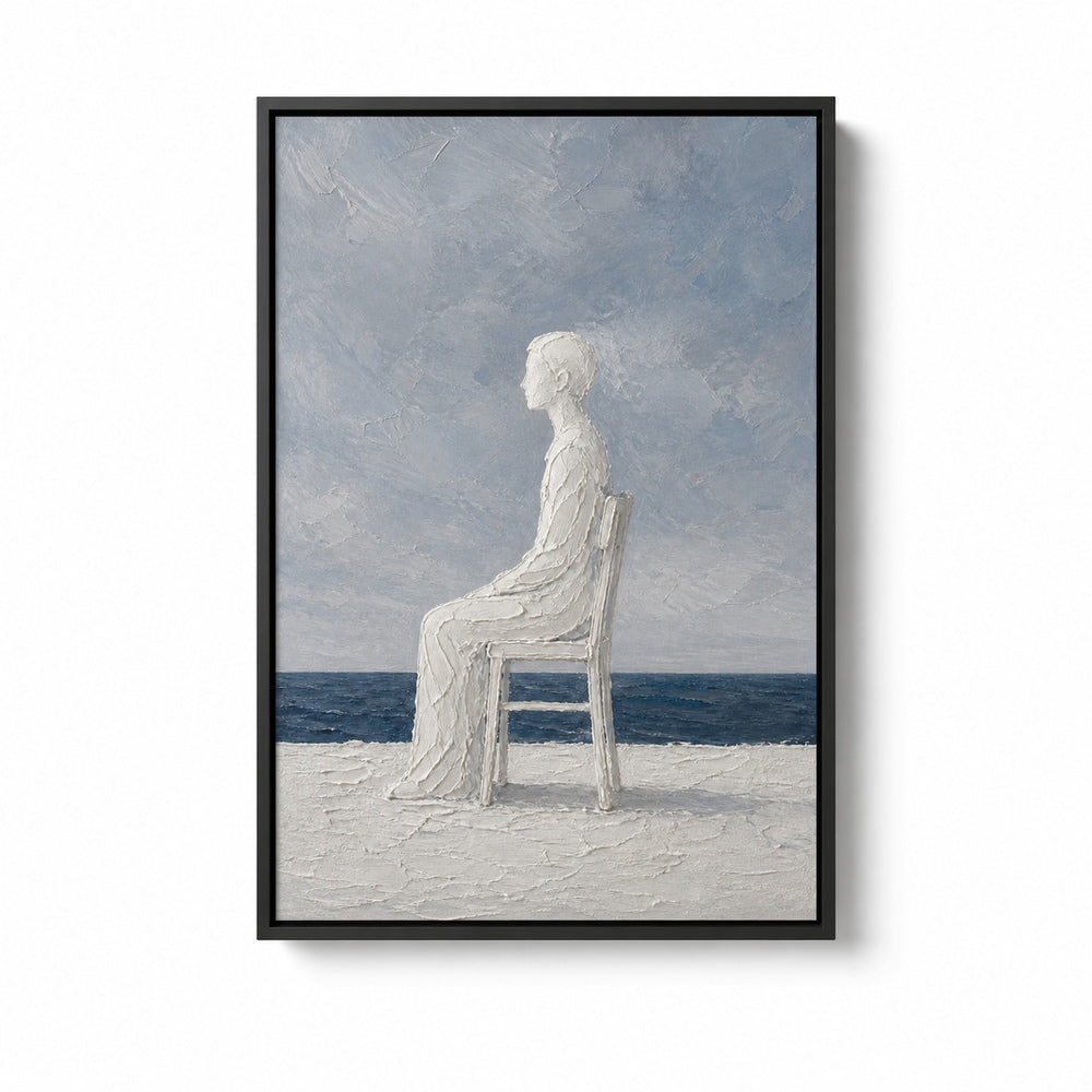 White Impasto Figure by the Sea Wall Art floating frame wall art - 01_main_white_left_wra