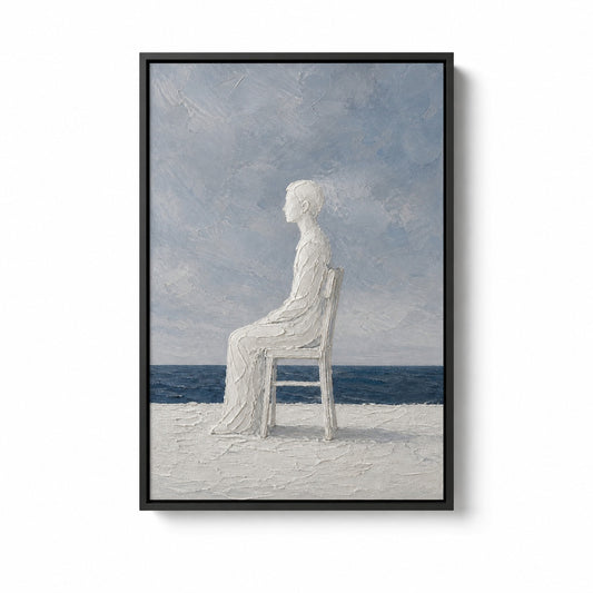 White Impasto Figure by the Sea Floater Frame Canvas Wall Art — main artwork in a floater frame