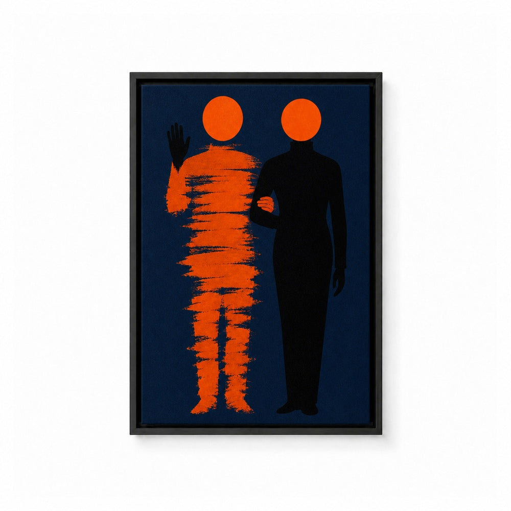 Orange Circle Minimalist Figures Floater Frame Canvas Wall Art — main artwork in a floater frame