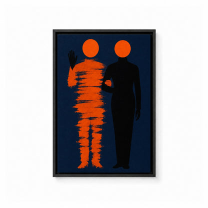 Orange Circle Minimalist Figures Floater Frame Canvas Wall Art — main artwork in a floater frame