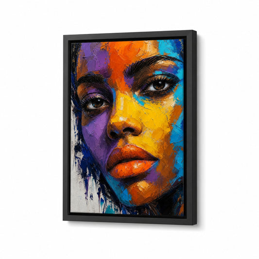 Impasto Female Face Pop Color Floater Frame Canvas Wall Art — main artwork in a floater frame