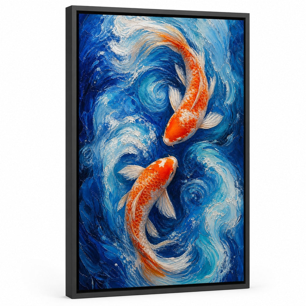 Two Koi in Blue Swirling Water Wall Art - 01_main_white_left_wra