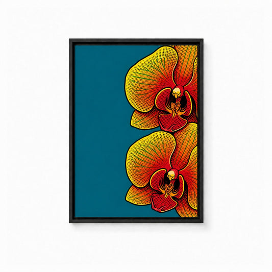 Pop Art Orchid Deep Teal Botanical Floater Frame Canvas Wall Art — main artwork in a floater frame