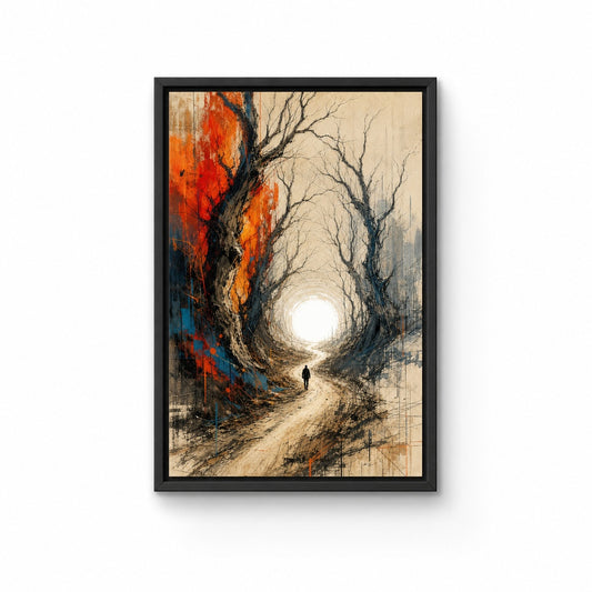 Road To Light Dead Trees Abstract Floater Frame Canvas Wall Art — main artwork in a floater frame
