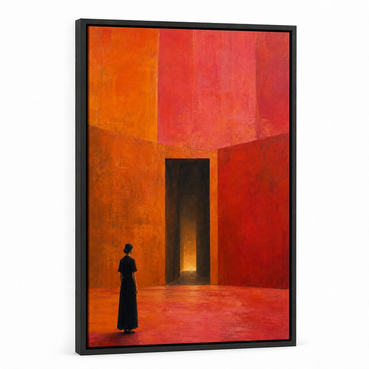 Woman Before Geometric Doorway Wall Art - 01_main_white_left_wra