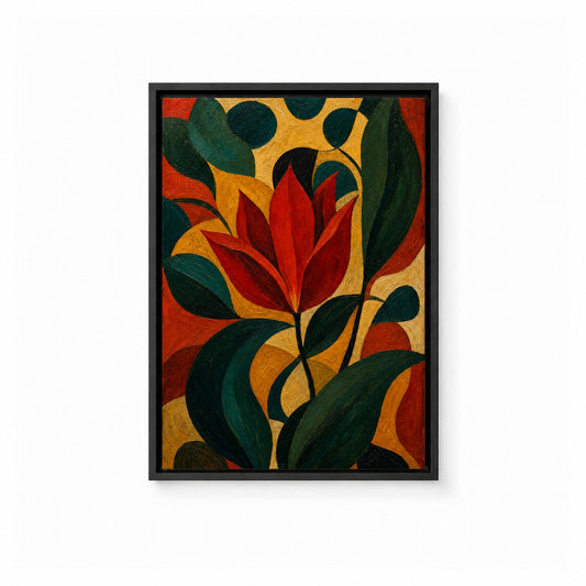 Red Tulip Mid Century Botanical Floater Frame Canvas Wall Art — main artwork in a floater frame