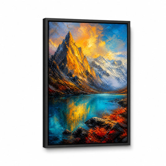 Mountain Lake Impressionist Floater Frame Canvas Wall Art - canvas wall art by AUSJOJO