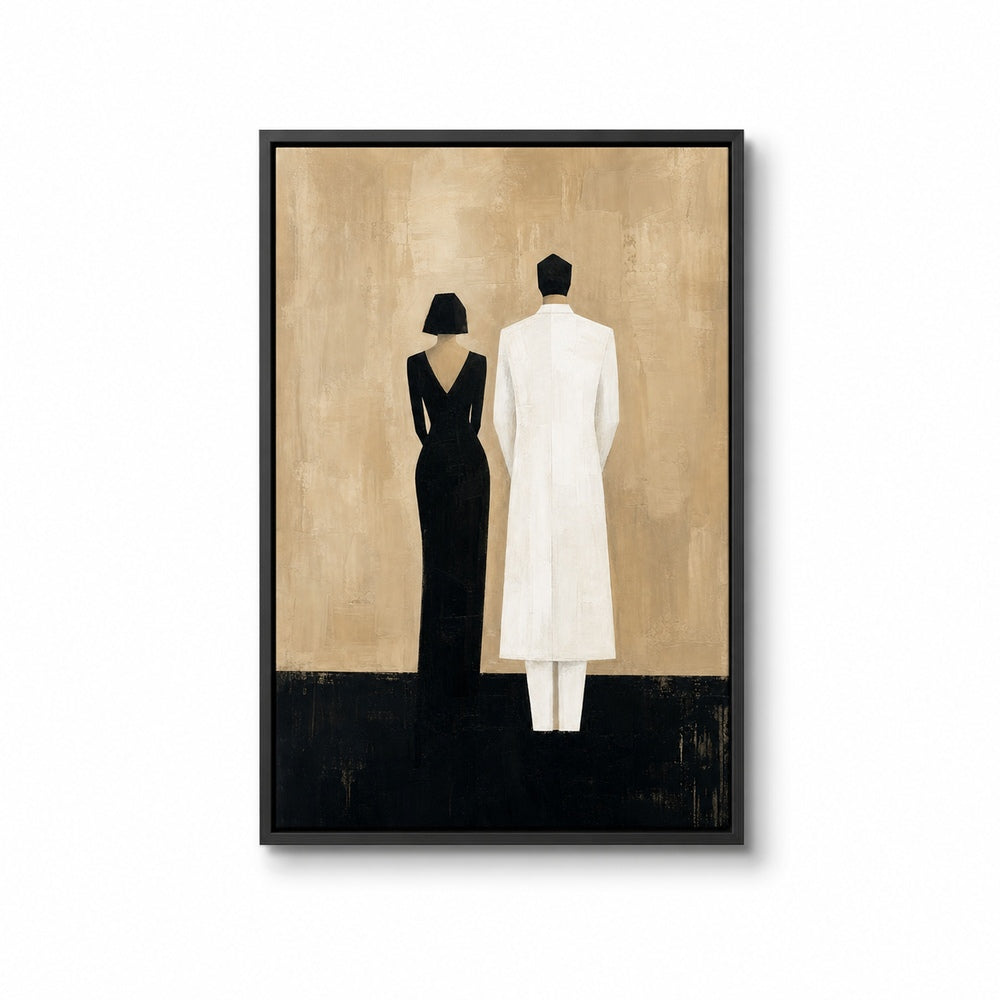 Black White Couple Silhouettes Minimal Wall Art floating frame wall art - 01_main_white_left_wra