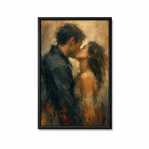 Abstract Kissing Lovers Palette Knife Floater Frame Canvas Wall Art — main artwork in a floater frame