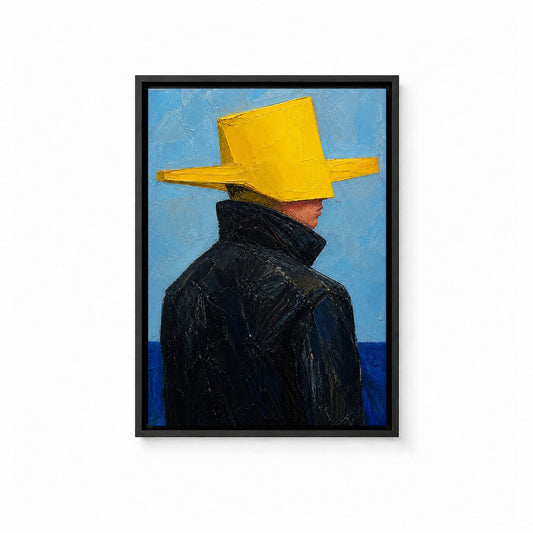 Yellow Geometric Hat Figure Floater Frame Canvas Wall Art — main artwork in a floater frame