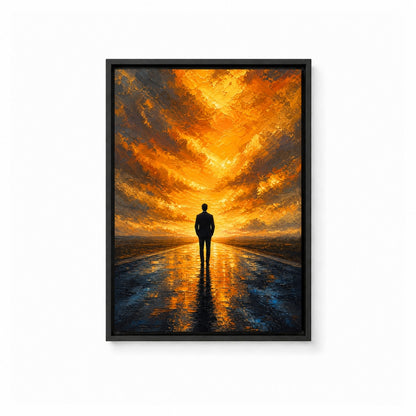 Solitary Man on Golden Horizon Floater Frame Canvas Wall Art — main artwork in a floater frame