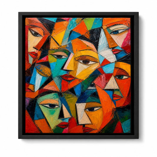 Fragmented Faces Cubist Impasto Floater Frame Canvas Wall Art — main artwork in a floater frame